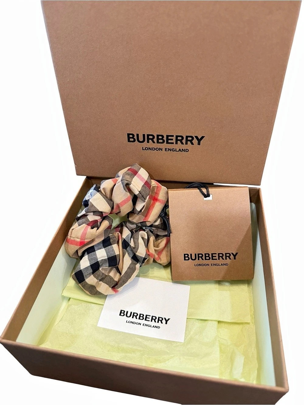 Burberry Plaid Scrunchie Beige & Black Like New